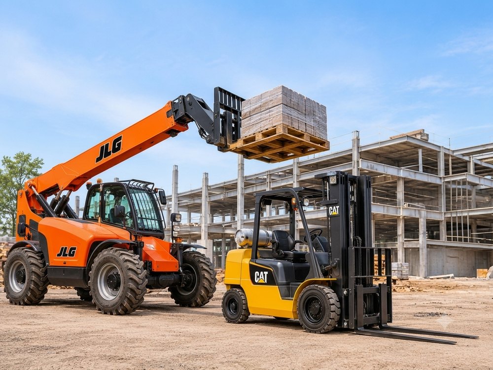Telehandler and forklift working on a construction site