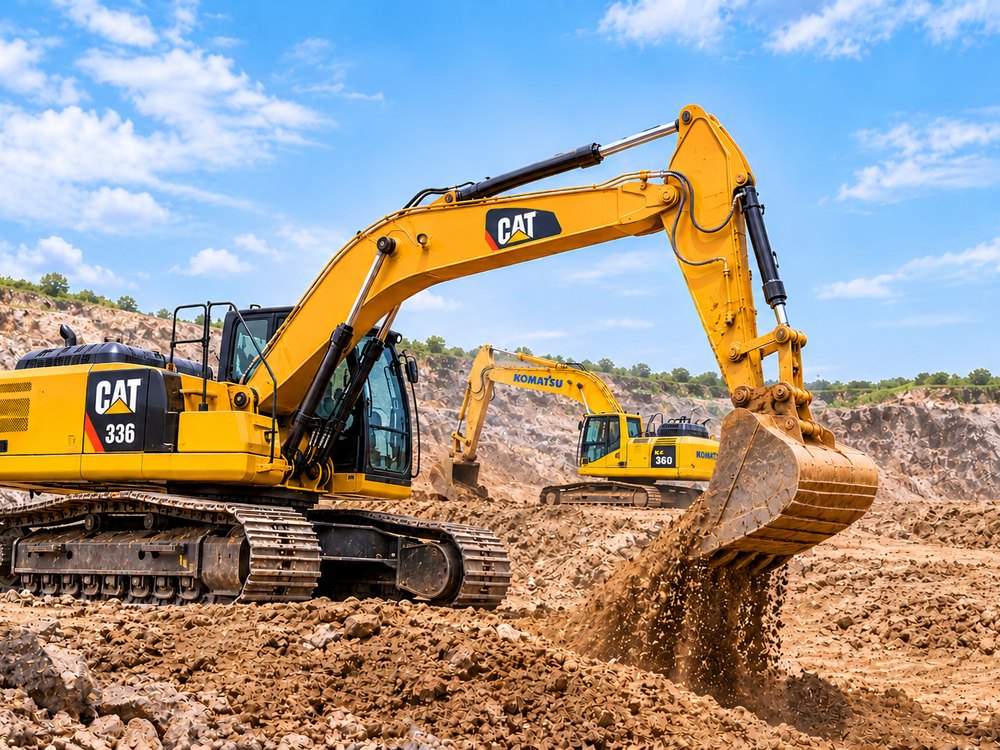 Excavators working an earthmoving site